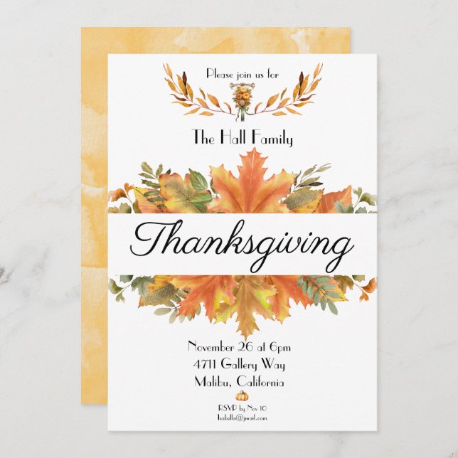 Höst löv Thanksgiving Insamling Inbjudningar (Fram/baksida)