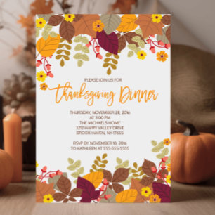 Höst löv Thanksgiving Middag Inbjudan