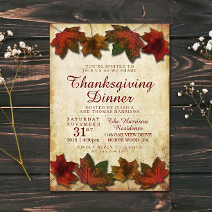 Höst löv Thanksgiving Middag Inbjudningar