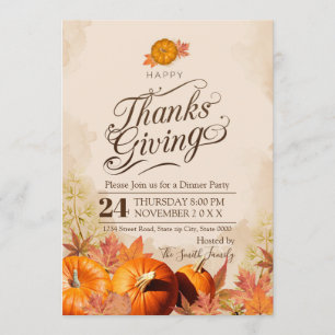 Höst löv Thanksgiving Middag party Inbjudningar