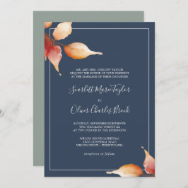 Höst löv | Tunga Blå och Burgundy Bröllop formellt Inbjudningar