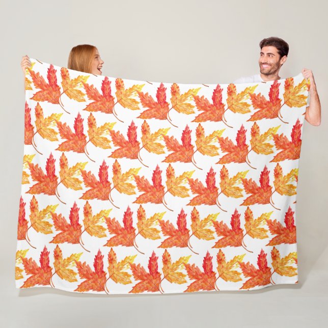 Höst löv vattenfärgen Fall Rustic Träd Fleecefilt (På plats)