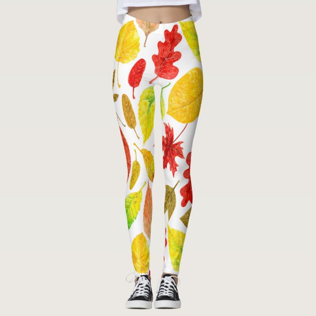 Höst löv vattenfärgsvit leggings (Framsida)