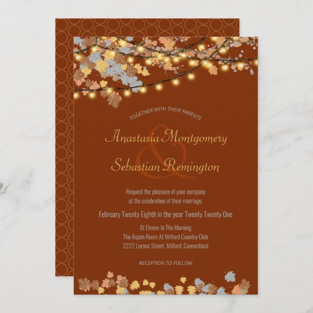 Höst löv Vintage Ljus Bröllop Ceremony Inbjudningar (Fram/baksida)