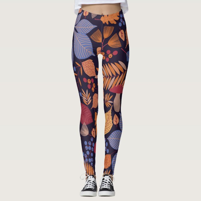 Höst löv, Vintage Mushroom Illustration. Leggings (Framsida)