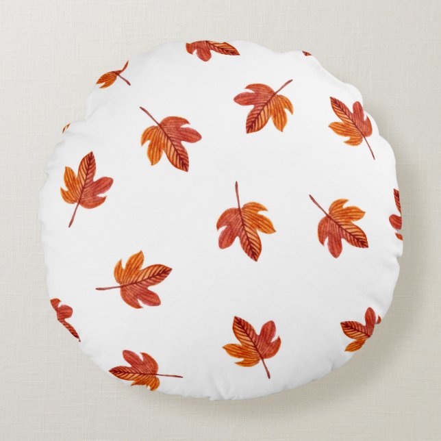 Höst löv Watercolor Hand plockade Rund Kudde (Framsidan)