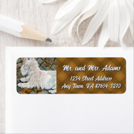 Höst löv Westie på Patio Returadress Etikett