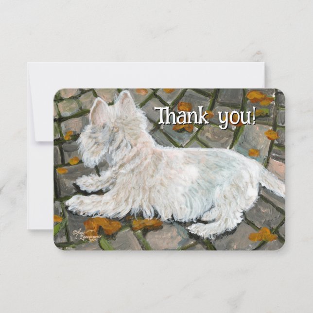 Höst löv Westie på Patio Tack Kort (Framsida)