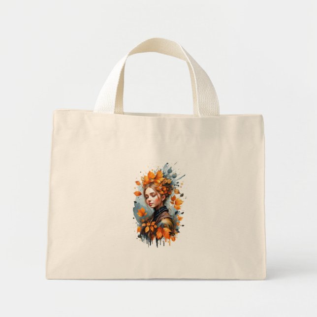 Höst löv Woman Artistic Tote Bag Mini Tygkasse (Framsidan)