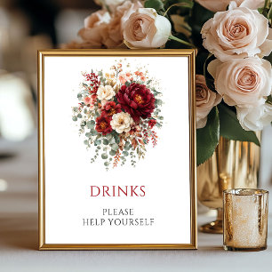 Höst Marsala Blommig Dryckes Bordsskylt Bröllop Poster