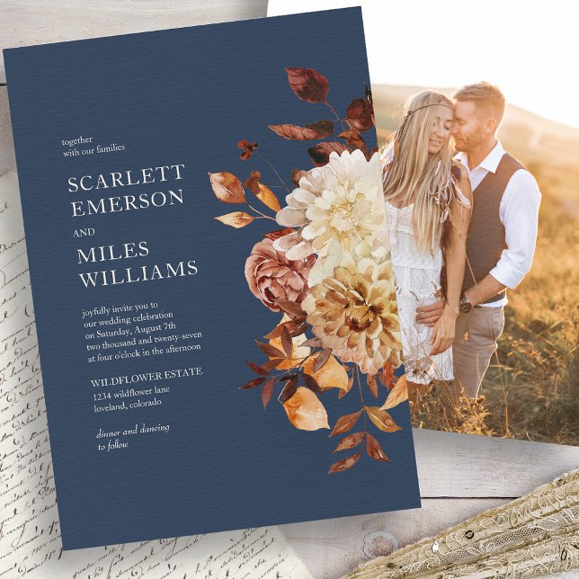 Höst Modern Navy Bröllop Inbjudningar (Navy Blue Fall Modern Navy Wedding Invitation
)