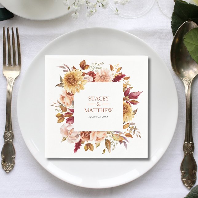Höst Modern Terrakotta Fyrkantig Bröllop Pappersservett (Autumn modern terracotta square wedding napkins add warm seasonal elegance to receptions.)
