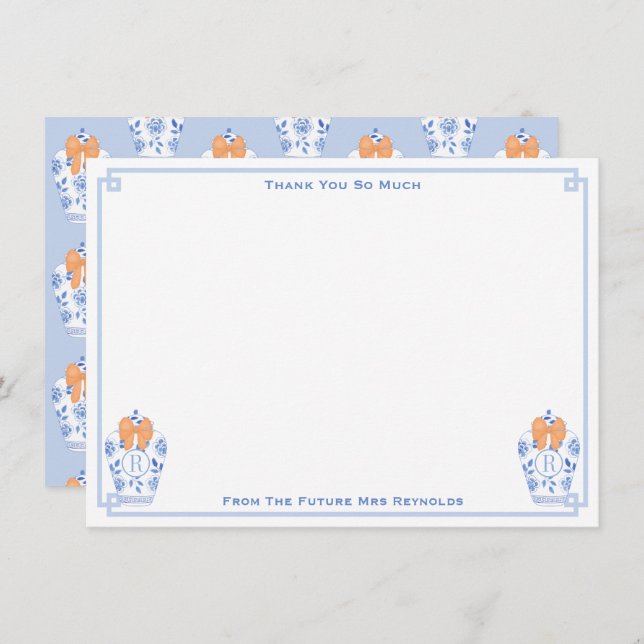 Höst Monogram Ingefära Krukor Bröllopsdusch Tack Kort (Fram/baksida)