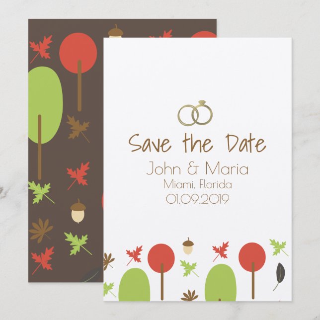 Höst Mönster Save the Date Kraft Inbjudan (Fram/baksida)