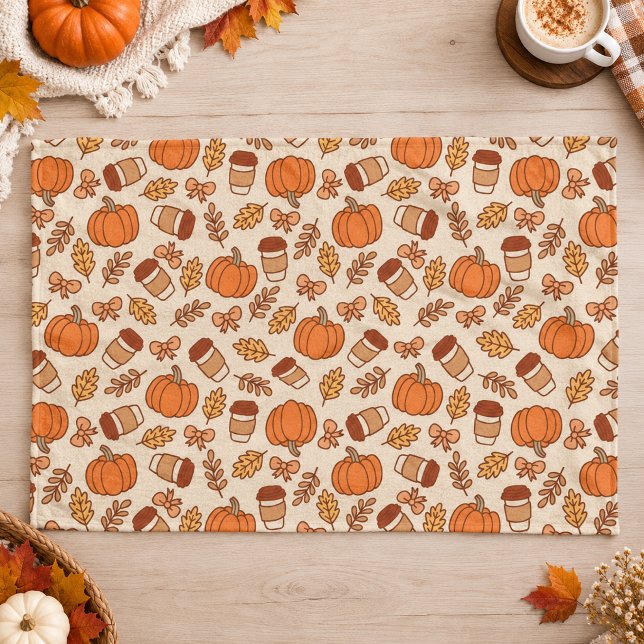 Höst Mönster Sömlös Kaffe Pumpa Kökshandduk (Fall Pattern Seamless Coffee Pumpkin Kitchen Towel)