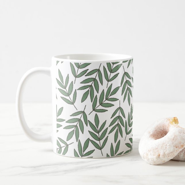 Höst | Natur Grey Löv Foliage Mönster Kaffemugg (Med munk)