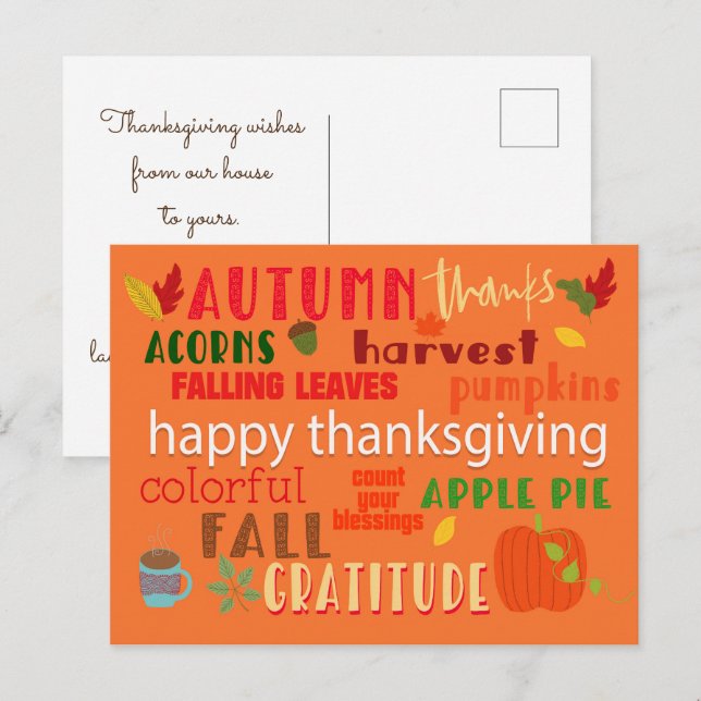 Höst och Thanksgiving Typografi Mönster Vykort (Fram/baksida)
