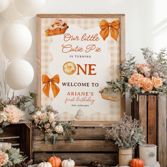 Höst Orange Båge Sötnos 1-års födelsedagsfirande Poster (Fall Orange Bow Cutie Pie 1st birthday Welcome Poster)