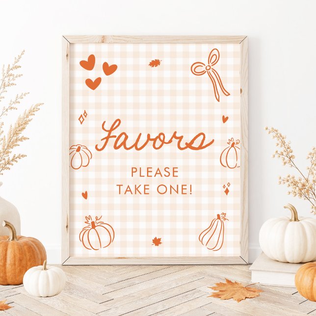 Höst Orange En Liten Pumpa Förmånsskylt Poster (Fall Orange A Little Pumpkin Favors Sign)