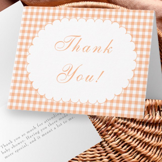 Höst Orange Gingham Bebis Shower Tacksamhetskort Tack Kort (Skapare uppladdad)
