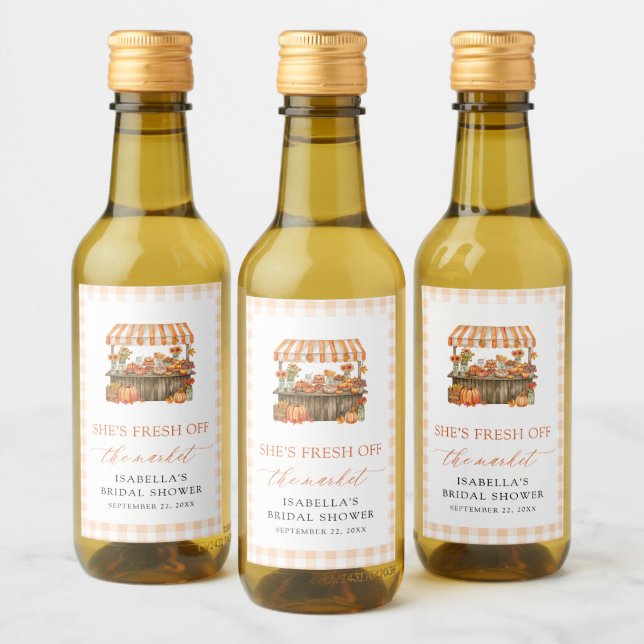 Höst Orange Gingham Bondemarknad Bröllopsdusch  Vinetikett (Flaskor)