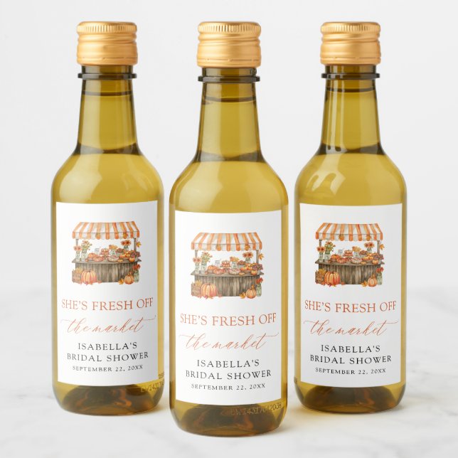 Höst Orange Gingham Bondemarknad Bröllopsdusch  Vinetikett (Flaskor)