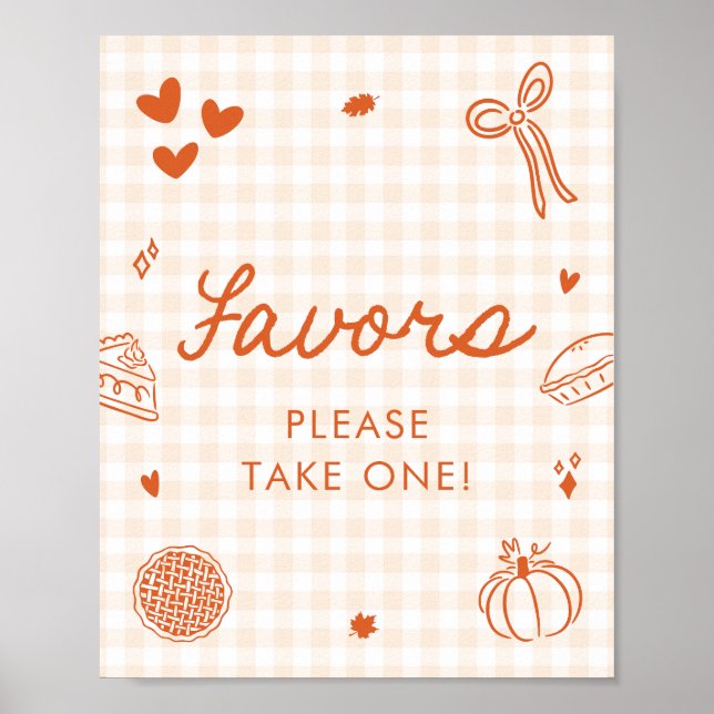 Höst Orange Gingham Cutie Pie Favors Skylt (Framsidan)