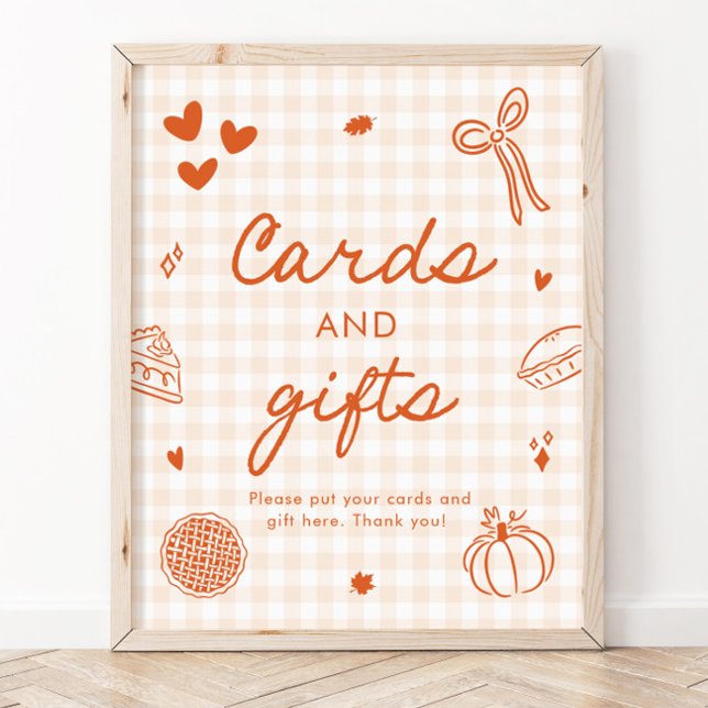 Höst Orange Gingham Cutie Pie Kort och Gåvor Poster (Fall Orange Gingham Cutie Pie Cards and Gifts Sign)