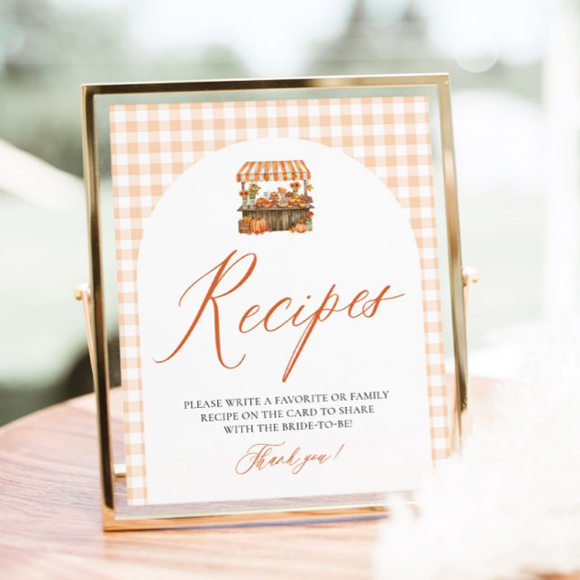Höst Orange Gingham Färsk Från Marknaden Recept Poster (Fall Orange Gingham Fresh Off The Market Recipes Sign)