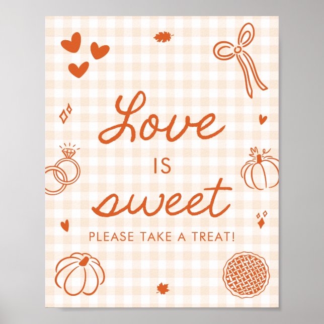 Höst Orange Gingham Handritad Love is Sweet Skylt (Framsidan)