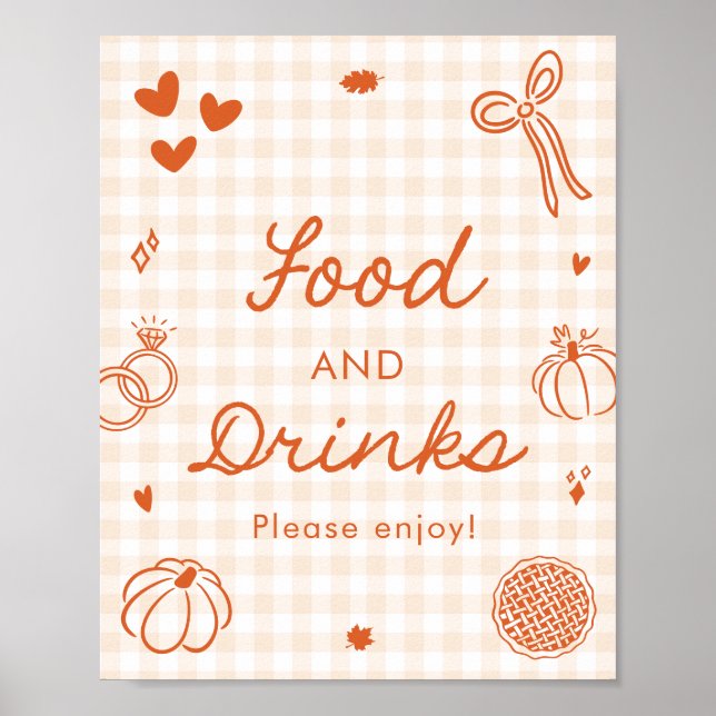 Höst Orange Gingham Handritad Mat och Dryck Poster (Framsidan)