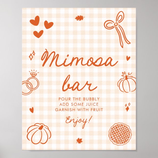 Höst Orange Gingham Handritad Mimosa Barskylt Poster (Framsidan)