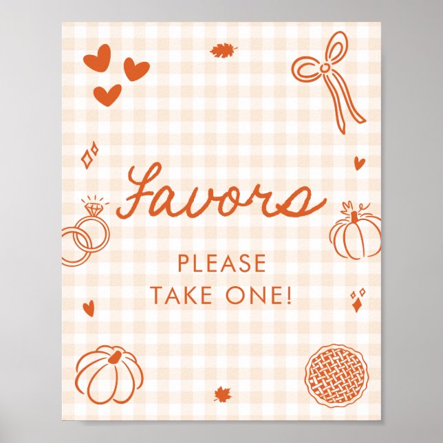 Höst Orange Gingham Handritad Tacksamhetsskylt Poster (Framsidan)