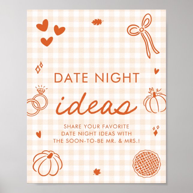 Höst Orange Gingham Handritade Datum Natt Idéer Poster (Framsidan)