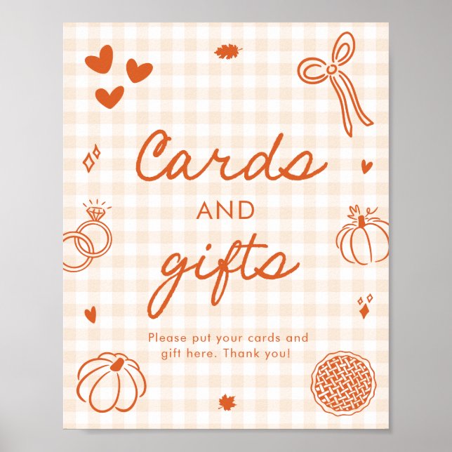 Höst Orange Gingham Handritade Kort och Gåvor Poster (Framsidan)