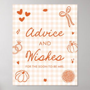 Höst Orange Gingham Handritade Råd och Önskningar Poster