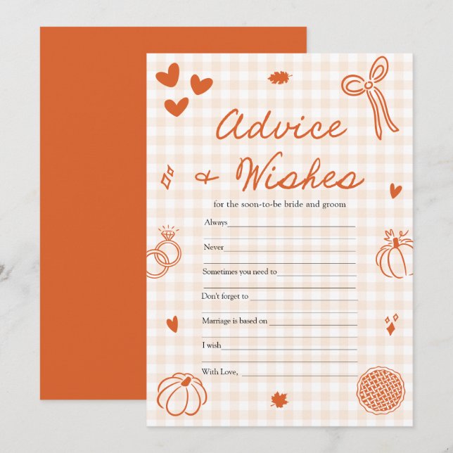 Höst Orange Gingham Råd och Önskningar Lek Inbjudningar (Fram/baksida)