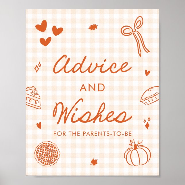 Höst Orange Gingham Söta Lilla Råd Och Önskningar Poster (Framsidan)