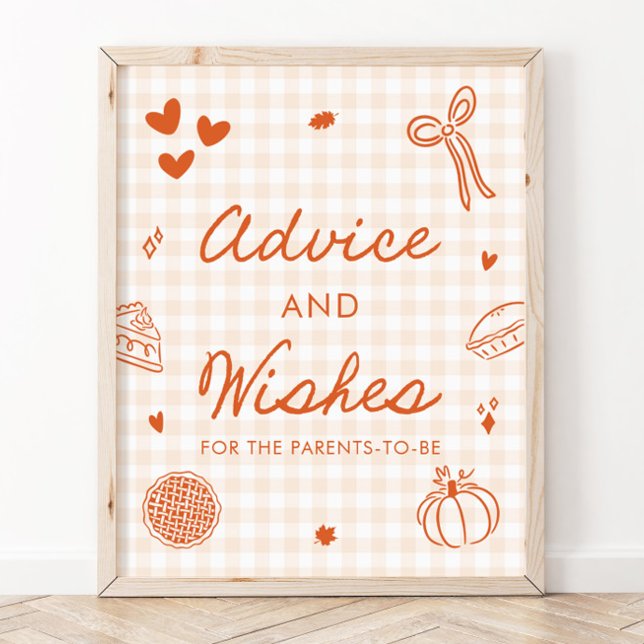 Höst Orange Gingham Söta Lilla Råd Och Önskningar Poster (Fall Orange Gingham Cutie Pie Advice and Wishes Sign)