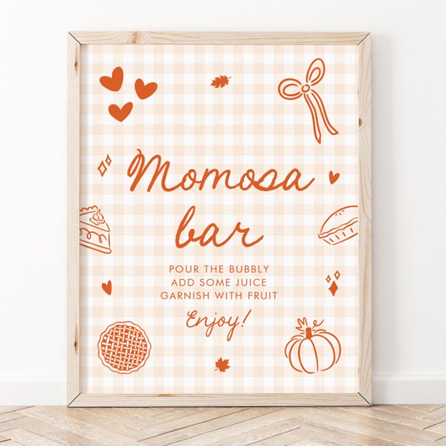 Höst Orange Gingham Sötnos Barskylt Poster (Fall Orange Gingham Cutie Pie Momosa Bar Sign)