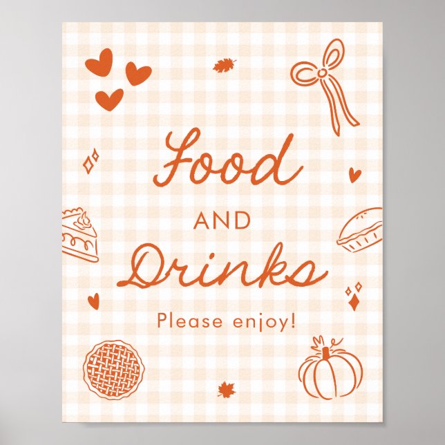 Höst Orange Gingham Sötnos Mat och Dryck Skylt (Framsidan)
