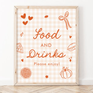 Höst Orange Gingham Sötnos Mat och Dryck Skylt