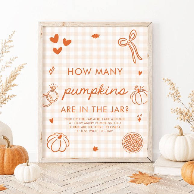 Höst Orange Handritad Gissa Hur Många Pumpor Poster (Fall Orange Hand Drawn Guess How Many Pumpkins Game Sign)