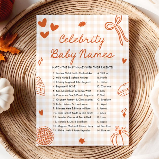Höst Orange Handritat Kändisnamnspel för Bebisar Inbjudningar (Fall Orange Hand Drawn Celebrity Baby Name Game)