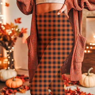 Höst Orange och Svart Rutig Randig Leggings
