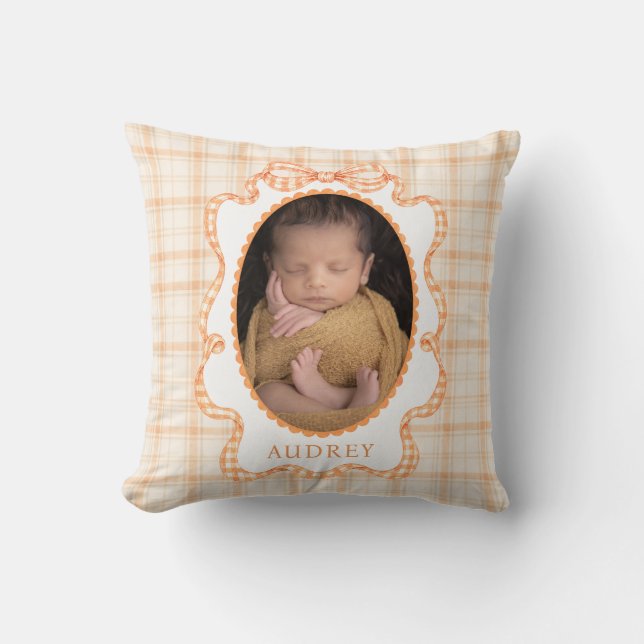 Höst Orange Plaid Baby Foto Kudde (Framsida)