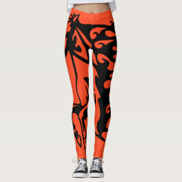 Höst Orange Pony Häst Bronco Hingst Linjedrawing Leggings