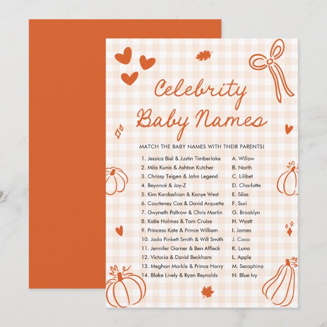 Höst Orange Pumpa Kändis Babynamnslek Inbjudningar (Fram/baksida)