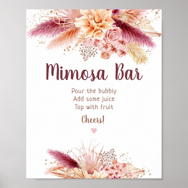 Höst Pampas Gräs Boho Bröllopsfest Mimosa Bar Poster (Framsidan)