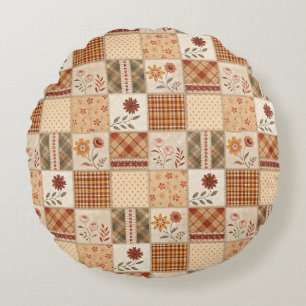 Höst Patchwork Blommig Överkast & Rund Kudde